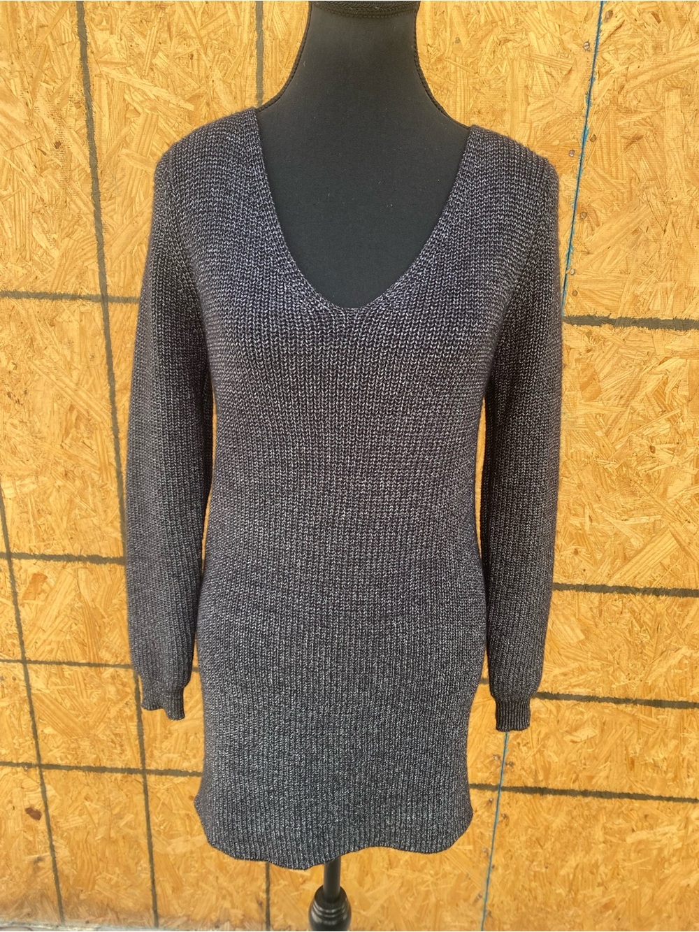 emory park Women's V-Neck Long Sleeve Knit Dress - Charcoal Gray S NWT